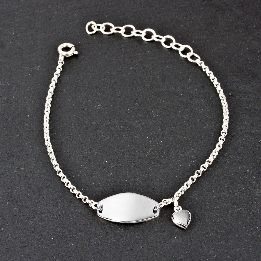 Personalised Kid's Sterling Silver Bracelet with Heart Charm