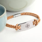 Personalised Men's Travel Compass Statement Leather Bracelet