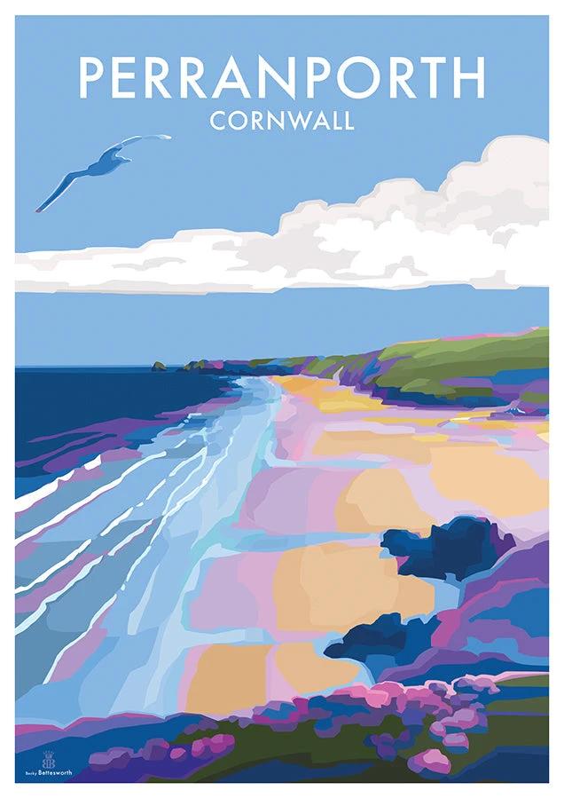 Cornwall Travel Poster - Perranporth Seaside Print by Becky Bettesworth by BeckyBettesworth (perranporth)