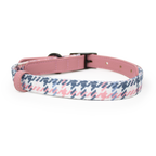 Pink Houndstooth Leather Dog Collar