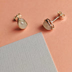 Rainbow Moonstone Droplet Sterling Silver Stud Earrings