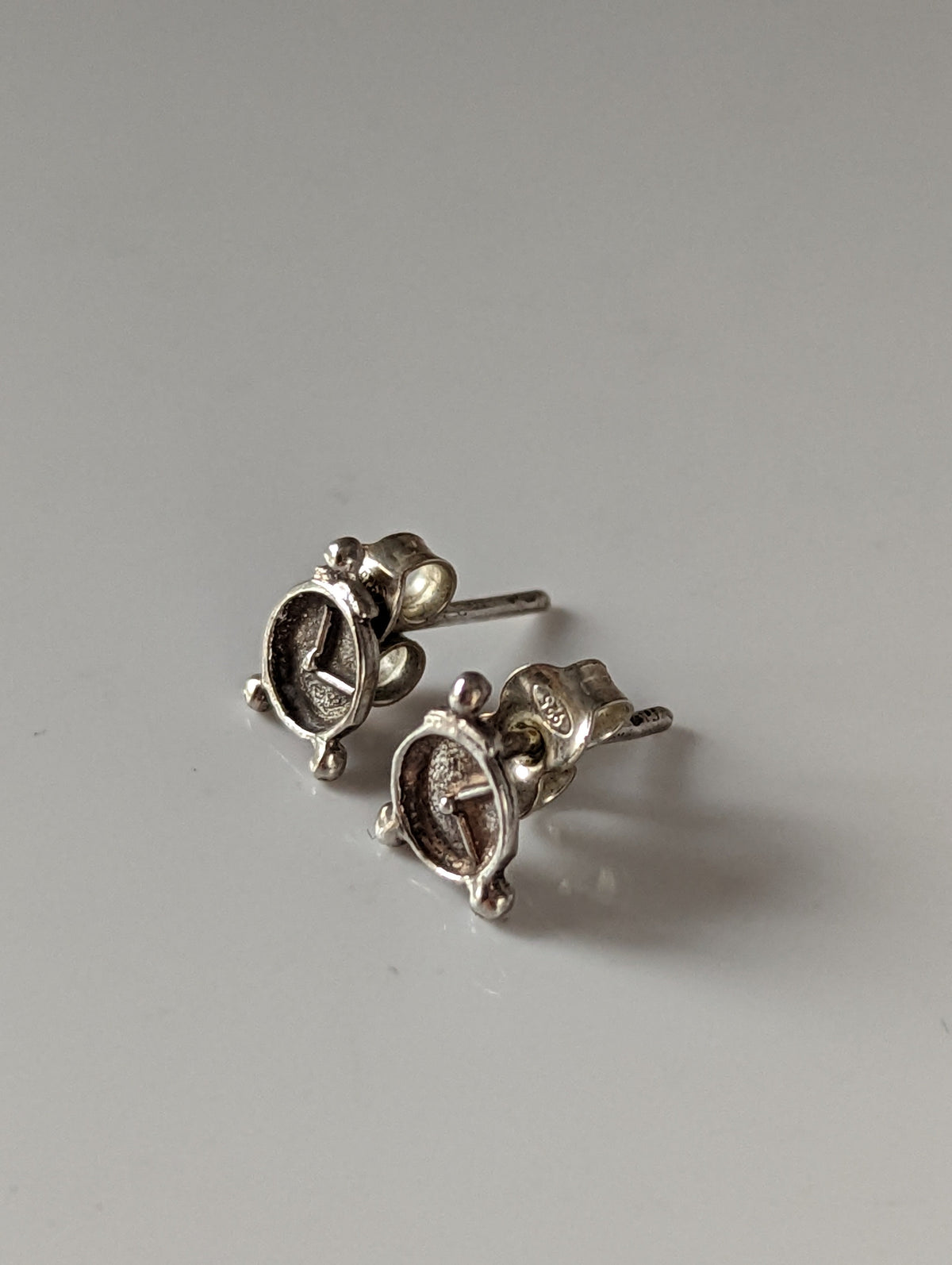 Silver Steed Alarm Clock Stud Earrings
