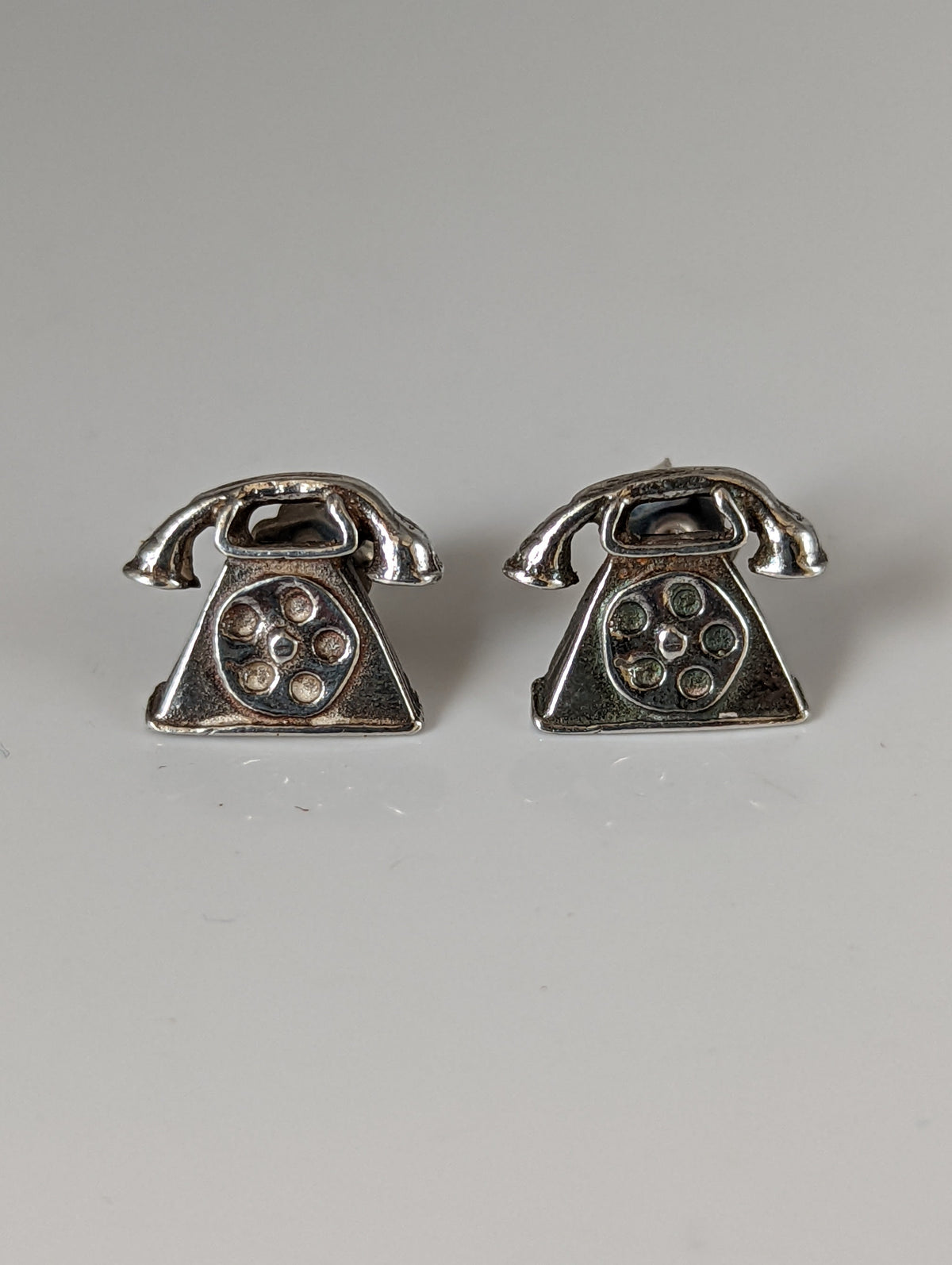 Silver Steed Telephone Stud Earrings