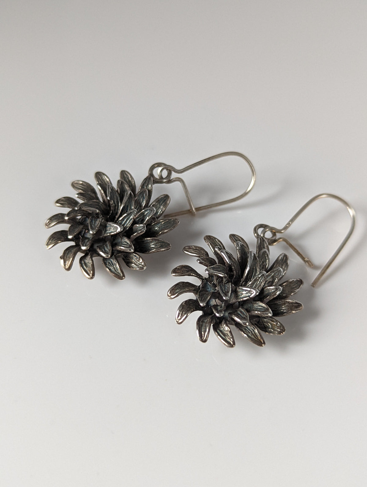 Silver Steed Chrysanthemum Dropped Earrings