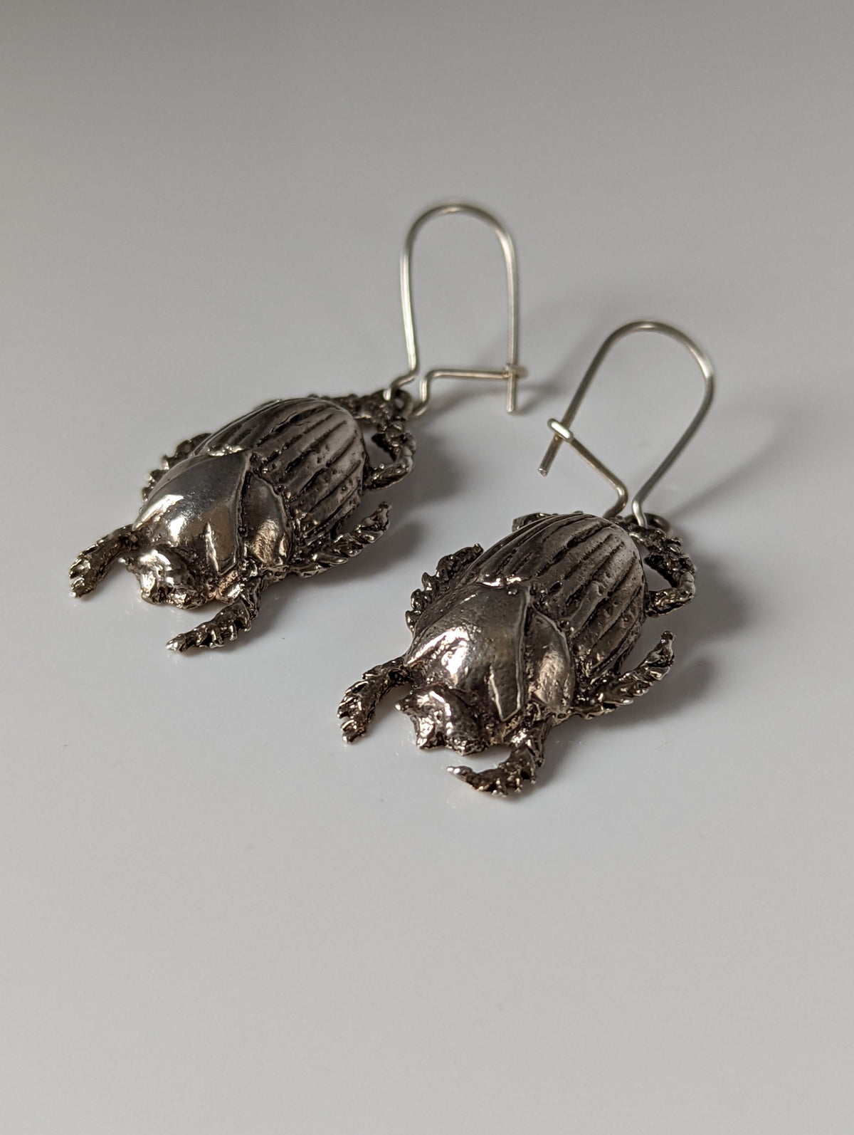 Silver Steed Scarab Dropped Earrings