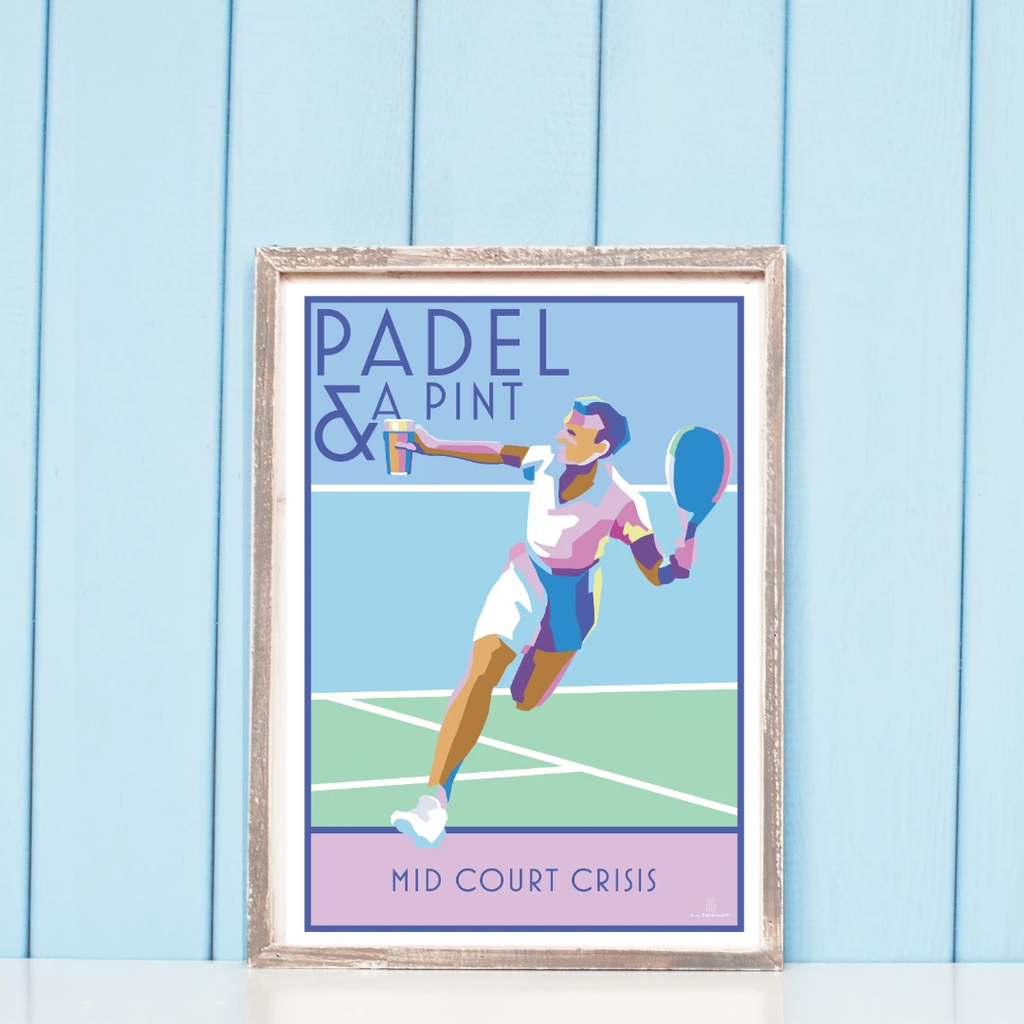 Padel Print – Vibrant Court Action Art by Becky Bettesworth by BeckyBettesworth (padel-pint)