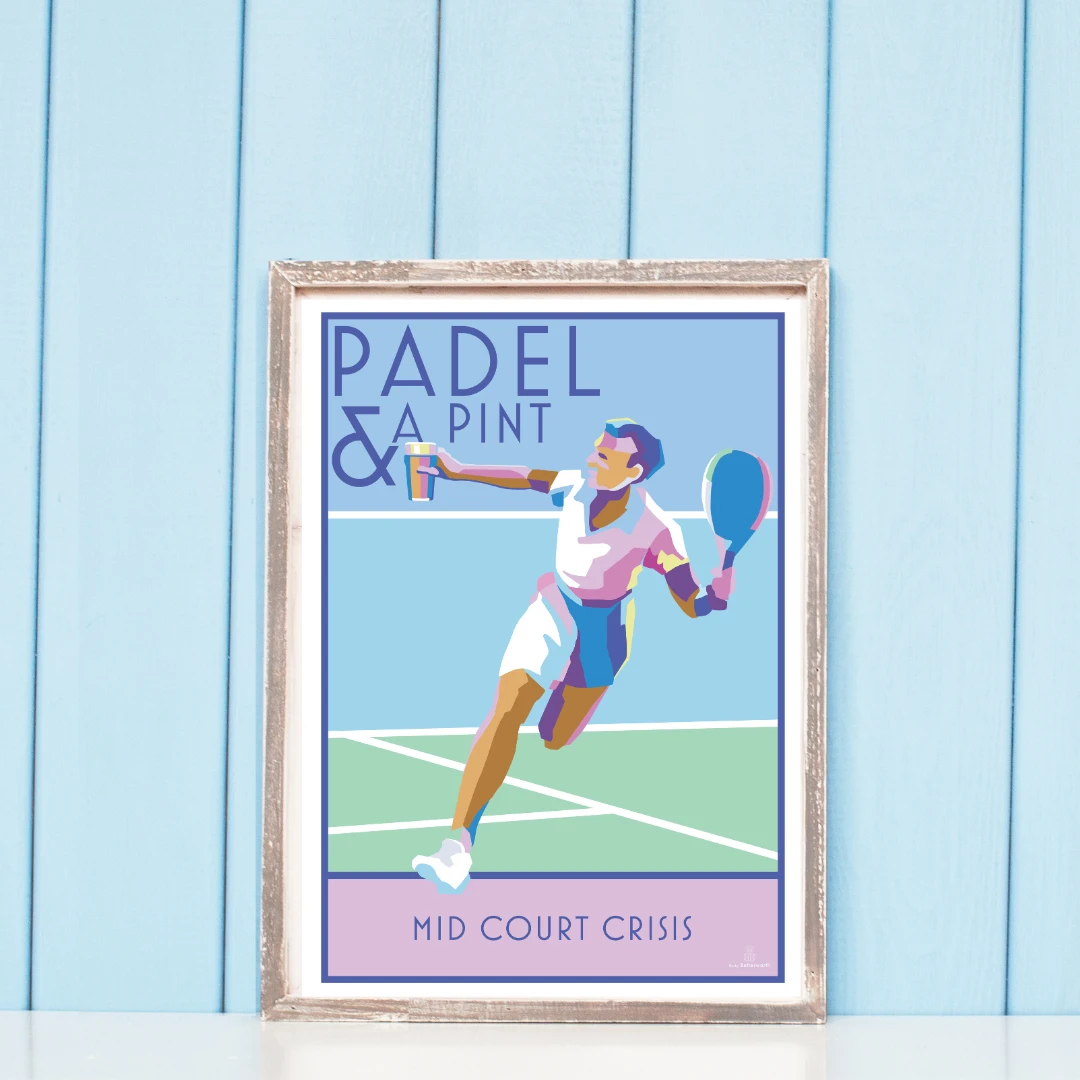 Padel Print – Vibrant Court Action Art by Becky Bettesworth by BeckyBettesworth (padel-pint)