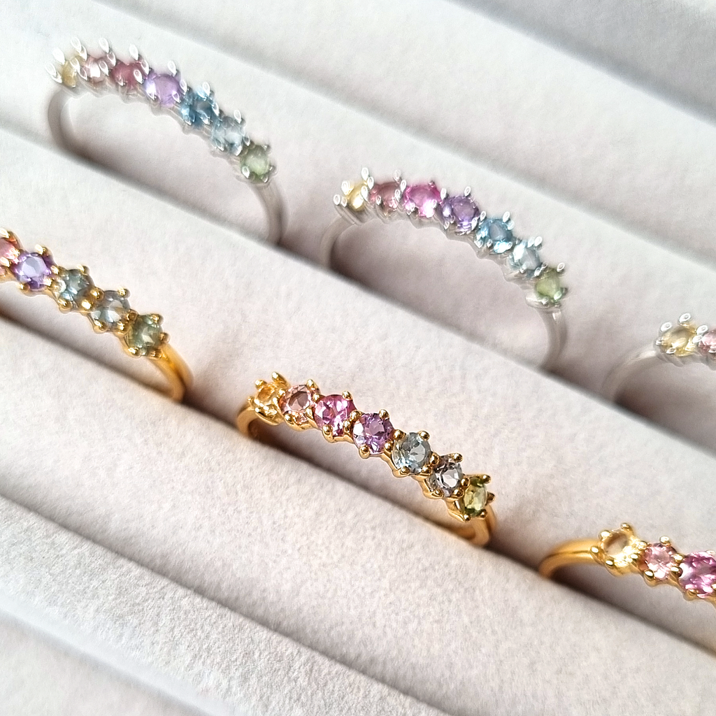 Pastel Rainbow Gemstone Eternity Ring in Sterling Silver