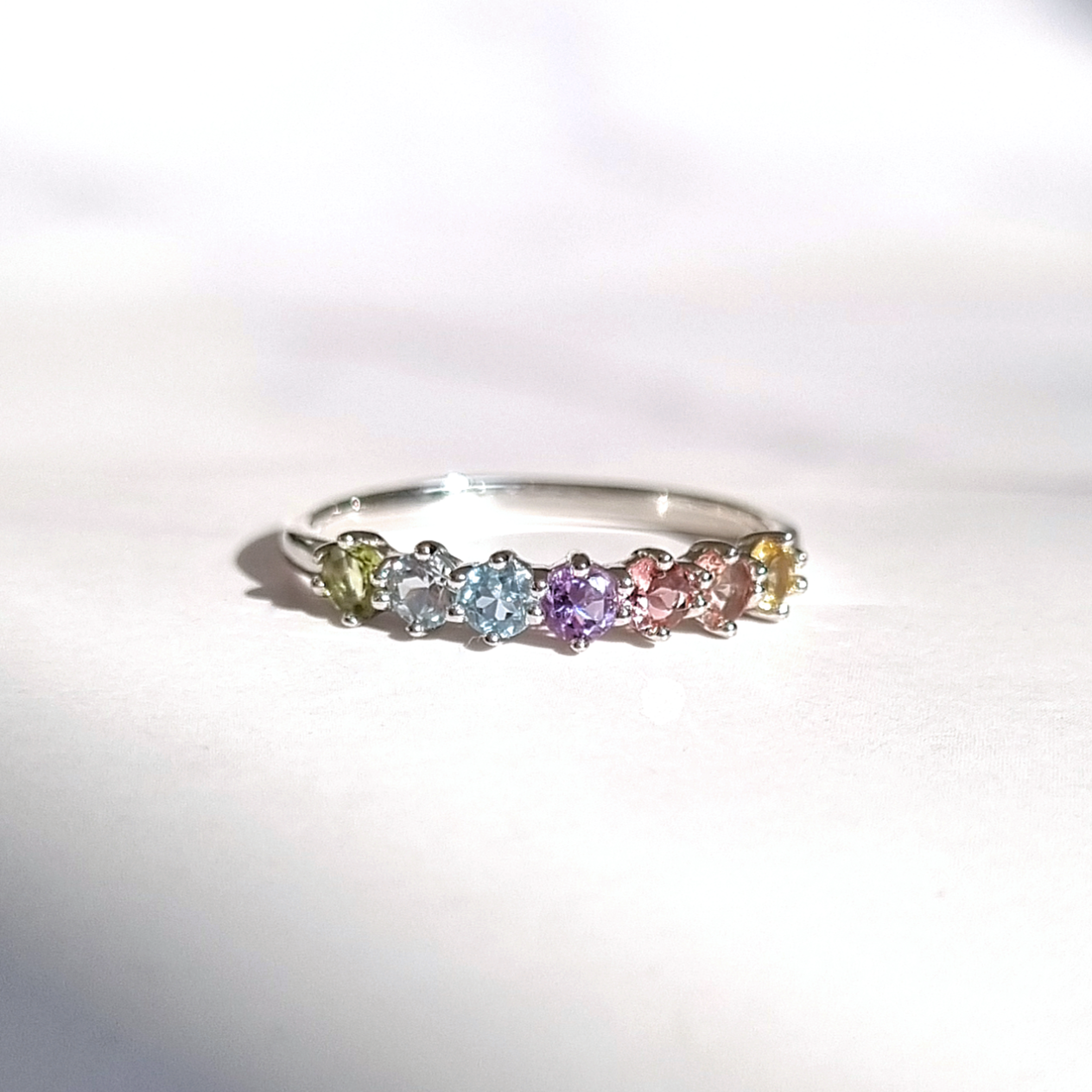 Pastel Rainbow Gemstone Eternity Ring in Sterling Silver