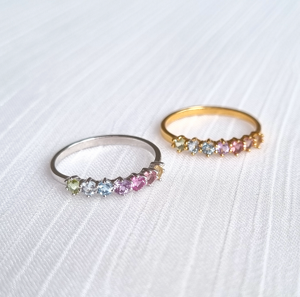 Pastel Rainbow Gemstone Eternity Ring in Sterling Silver