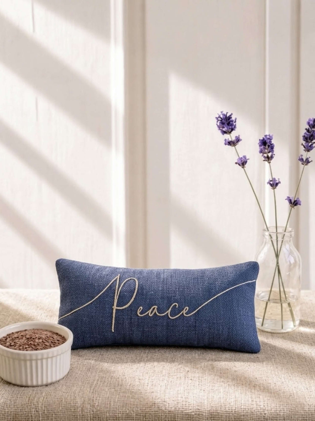 Peace Embroidered Linen and Lavender Eye Pillow