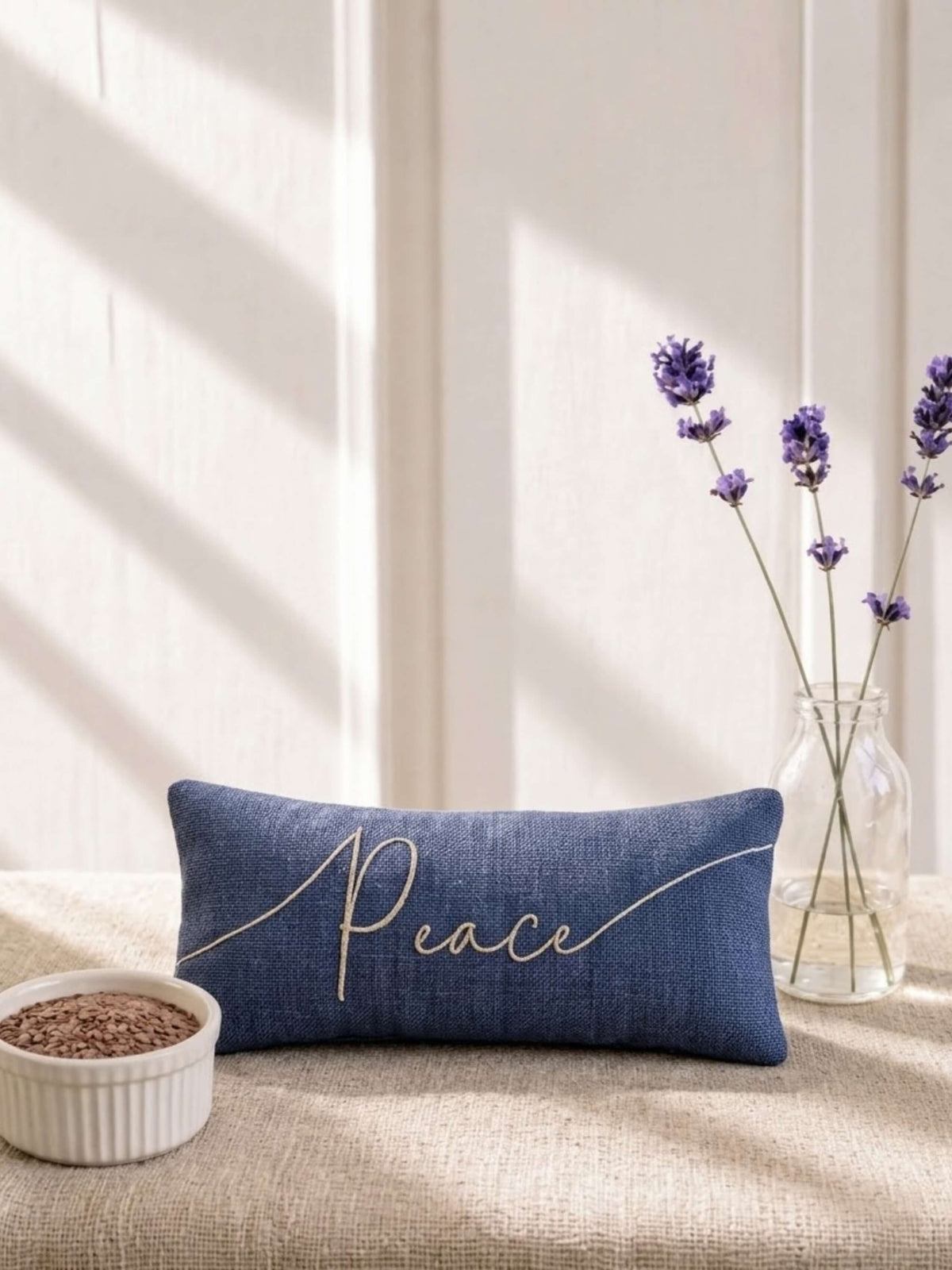 Peace Embroidered Linen and Lavender Eye Pillow