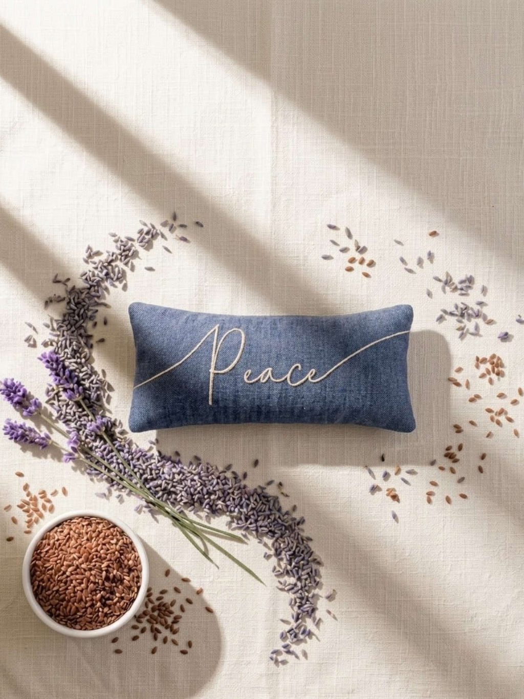 Peace Embroidered Linen and Lavender Eye Pillow