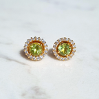 Peridot Halo Stud Earrings with Jackets in 18k Gold Vermeil
