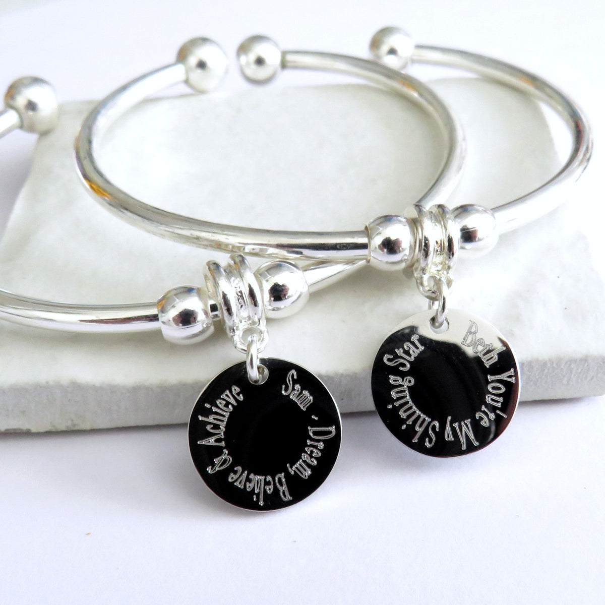 Personalised Edge Charm Torque Bangle