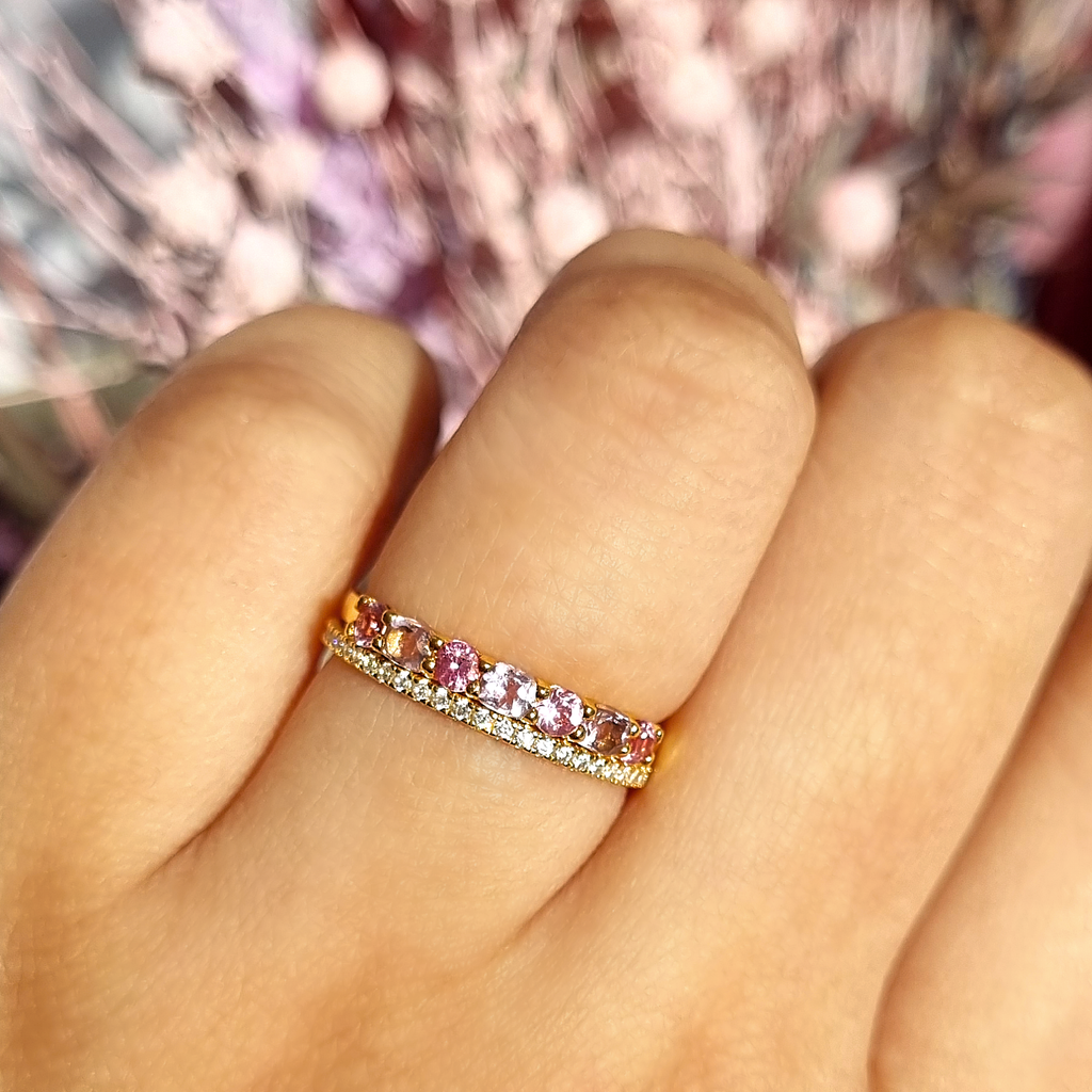 Pink Sapphire & Pink Amethyst Half Eternity Band in 18k Gold Vermeil