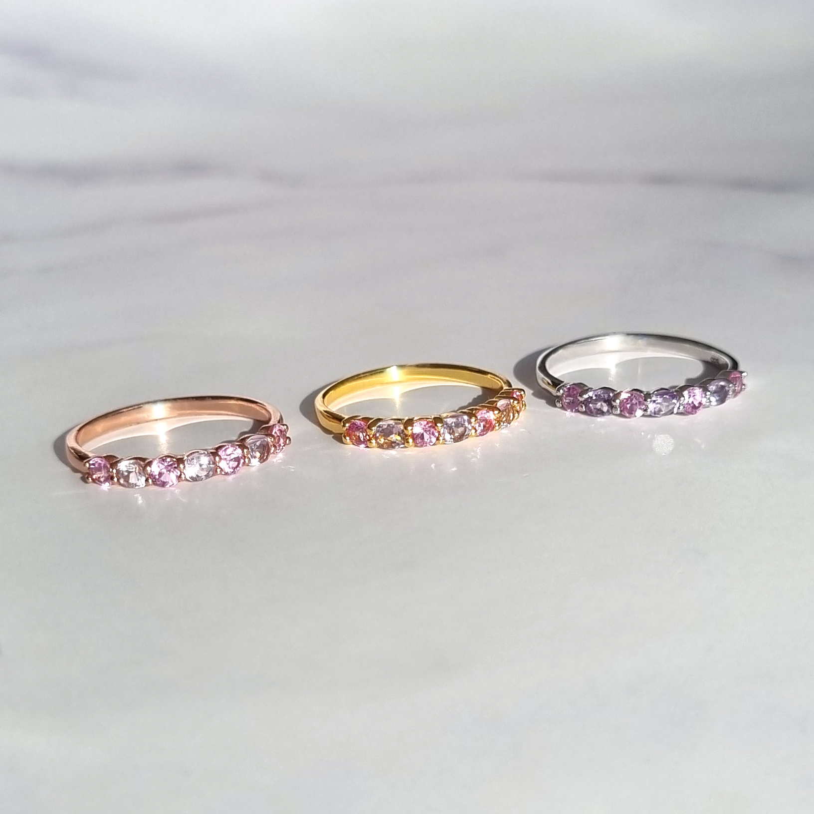 Pink Sapphire & Pink Amethyst Half Eternity Band in 18k Gold Vermeil