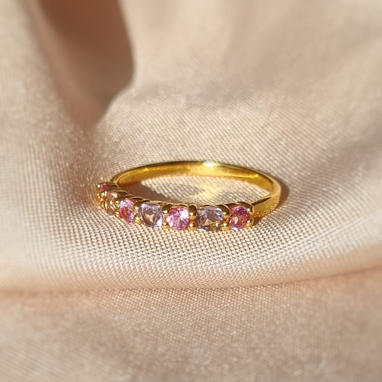 Pink Sapphire & Pink Amethyst Half Eternity Band in 18k Gold Vermeil