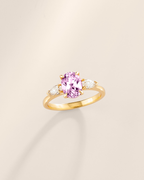 Pink Sapphire Oval Cut Three Stone Engagement Ring in 18k Gold Vermeil
