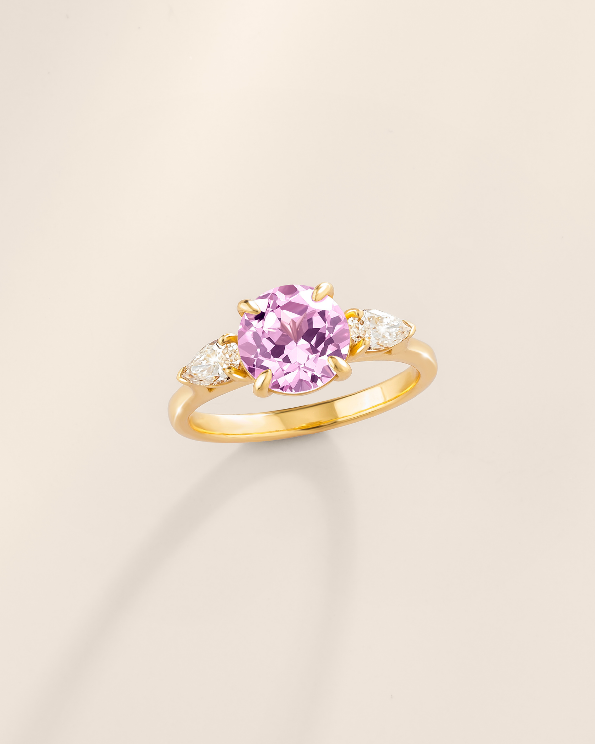 Pink Sapphire Round Cut Three Stone Engagement Ring in 18k Gold Vermeil