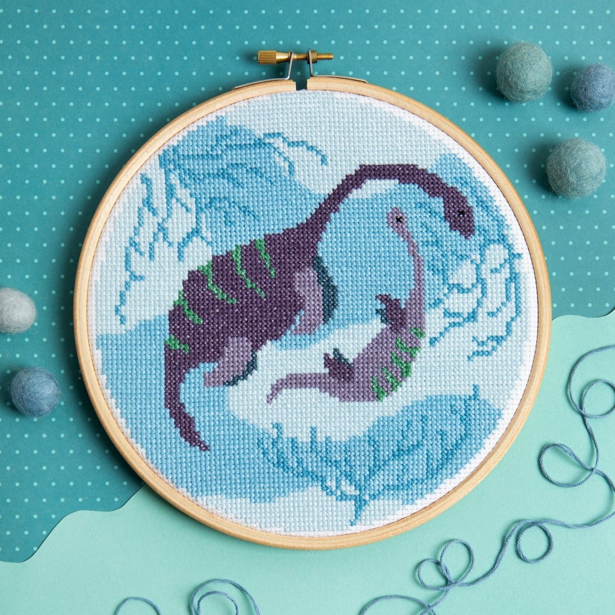 Plesiosaurus Dinosaur Cross Stitch Kit for Beginners