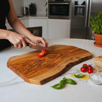 Handmade Olive Wood Live Edge Cutting Board — Rustic Charcuterie & Serving Board | Natural Bark Edge | Choose Your Size