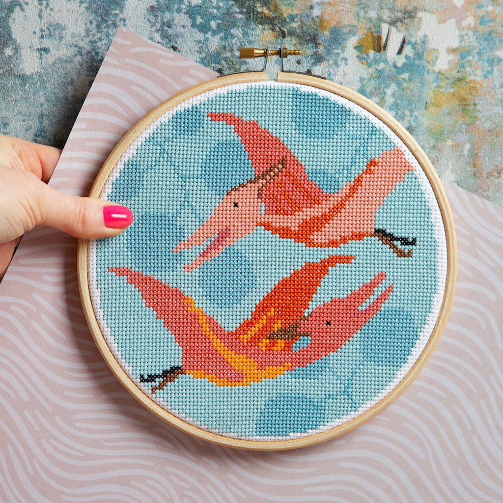 Pterodactyl Dinosaur Cross Stitch Kit for Beginners