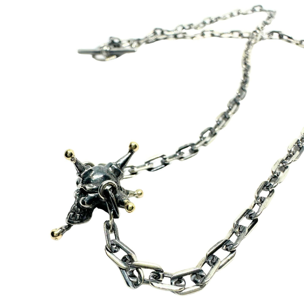 Punk Skull Necklace in Sterling Silver 925 & Brass Ball