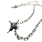 Punk Skull Necklace in Sterling Silver 925 & Brass Ball