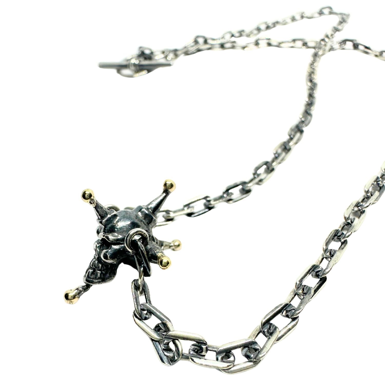 Punk Skull Necklace in Sterling Silver 925 & Brass Ball