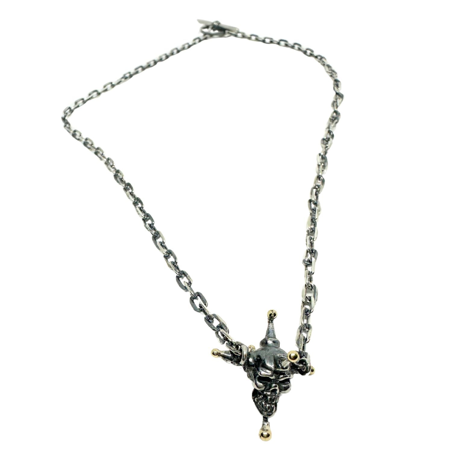 Punk Skull Necklace in Sterling Silver 925 & Brass Ball