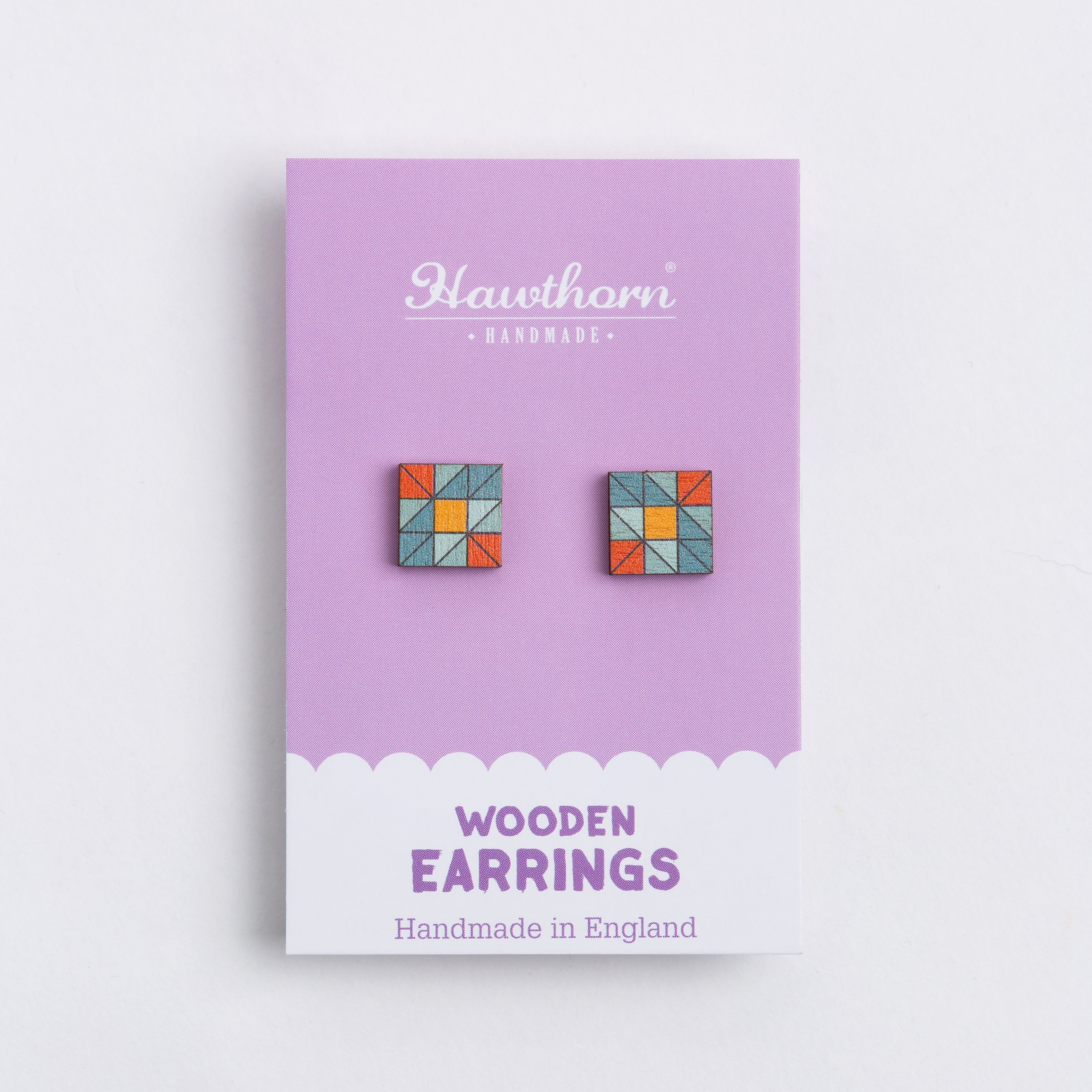 Quilt Block Wooden Earrings  - Quilting Gift