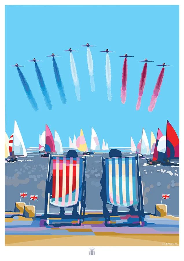 Red Arrows Print – Vintage Seaside Poster by Becky Bettesworth by BeckyBettesworth (happy-and-glorious-red-arrows)