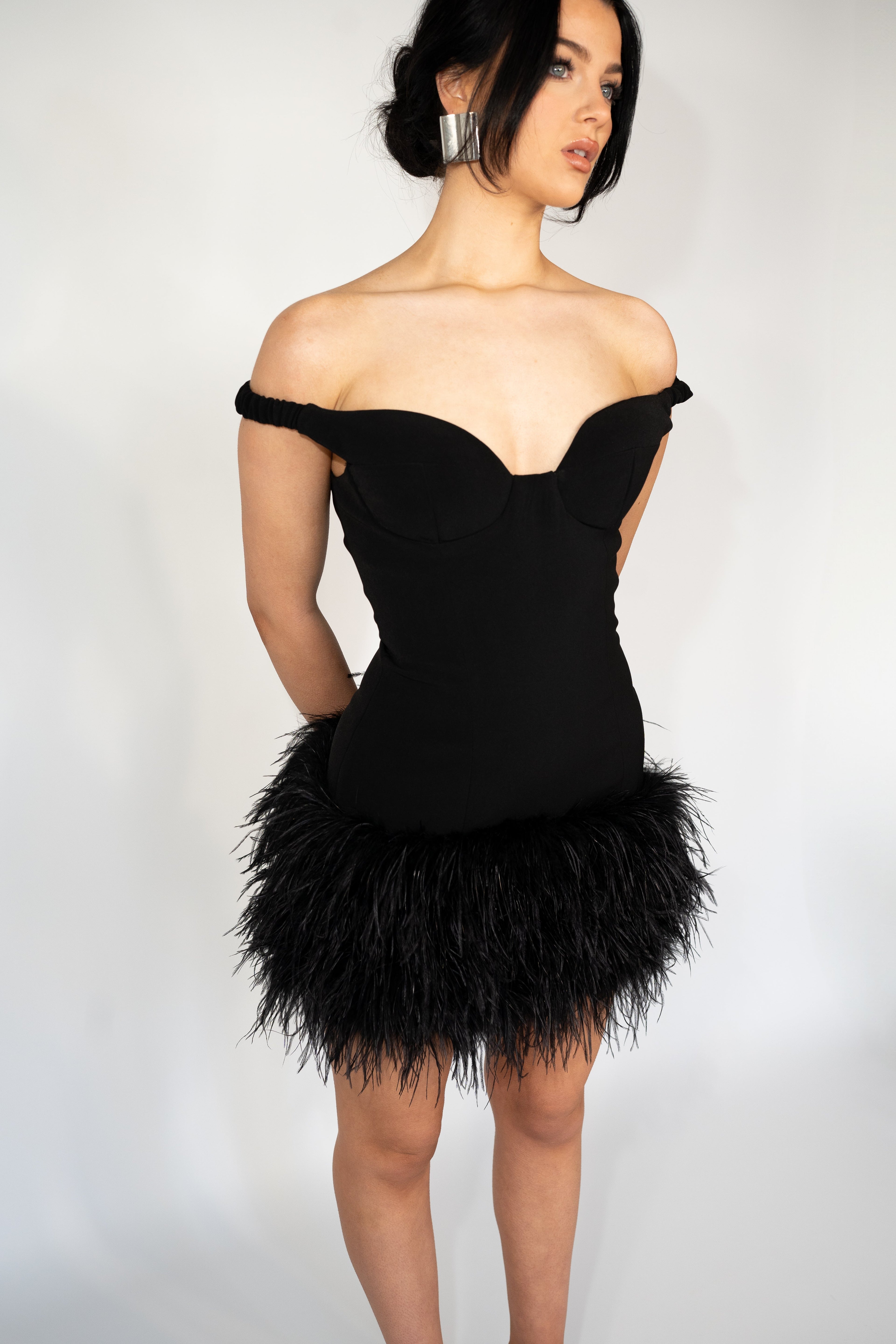 Duchess Dress in Black with Premium Feathers