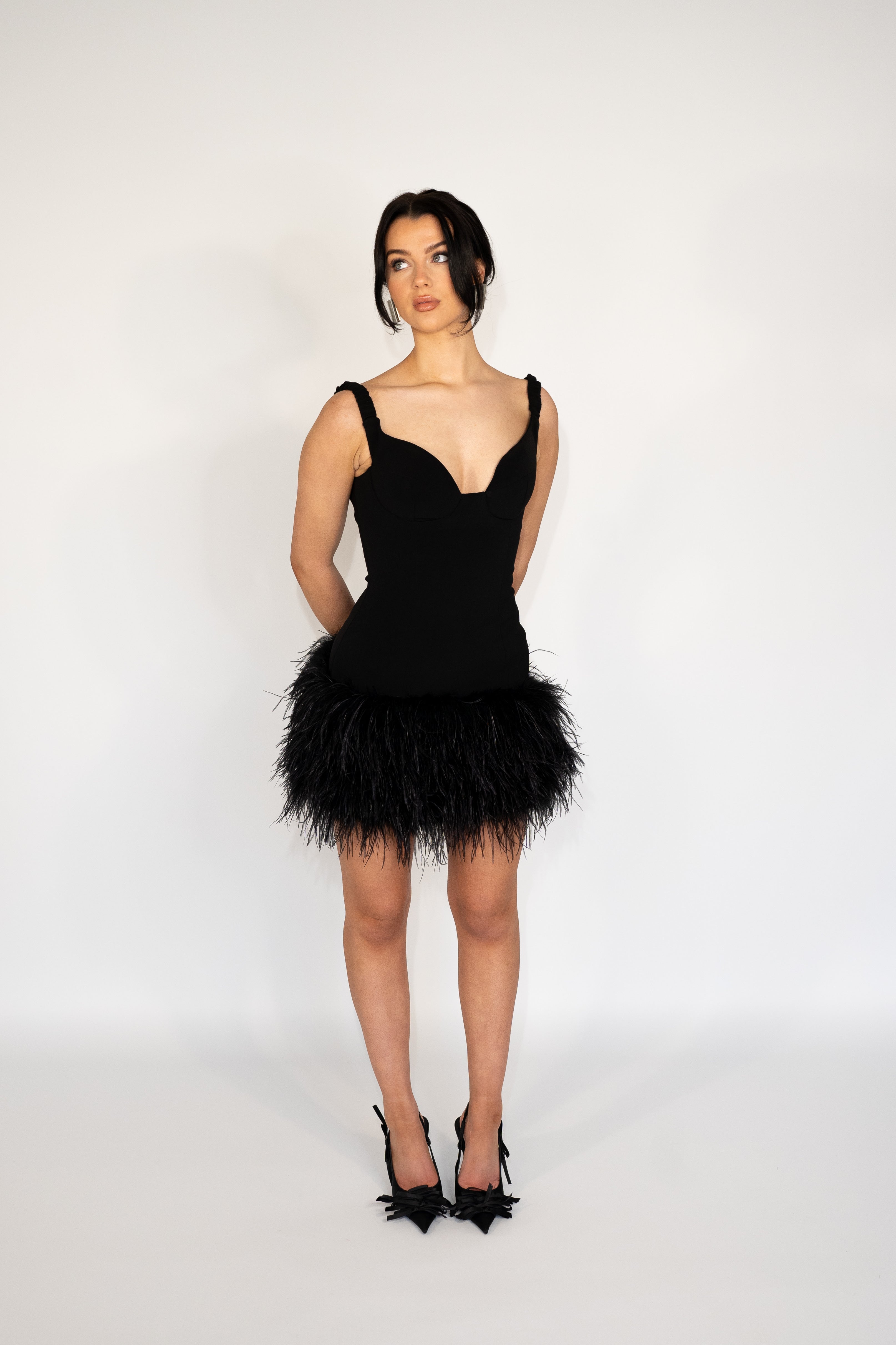 Duchess Dress in Black with Premium Feathers