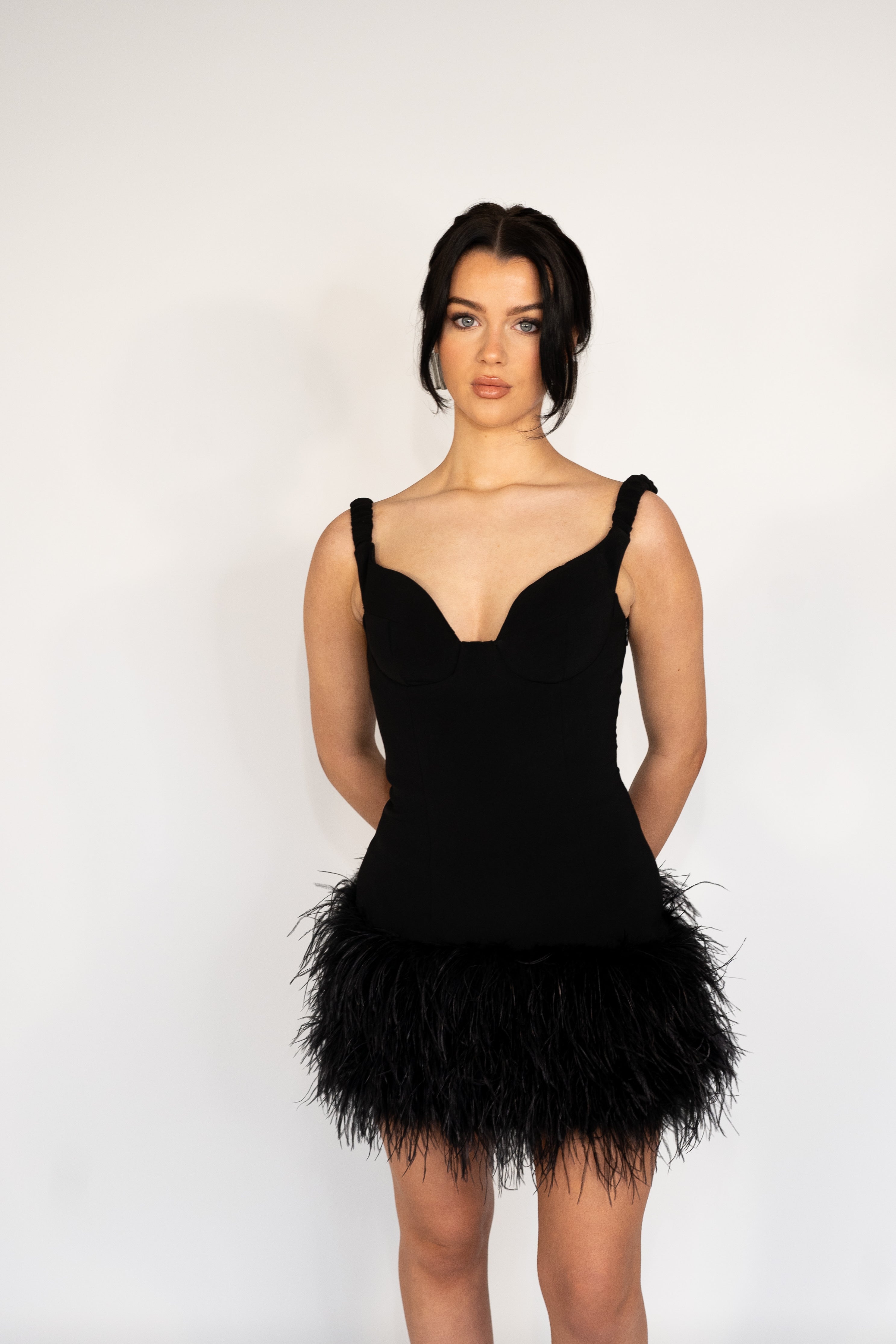 Duchess Dress in Black with Premium Feathers