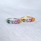 Rainbow Multicoloured Gemstone Half Eternity Ring in Sterling Silver