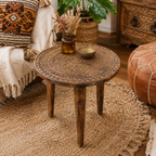Rawlan Carved Wooden Side Table Burnt Finish