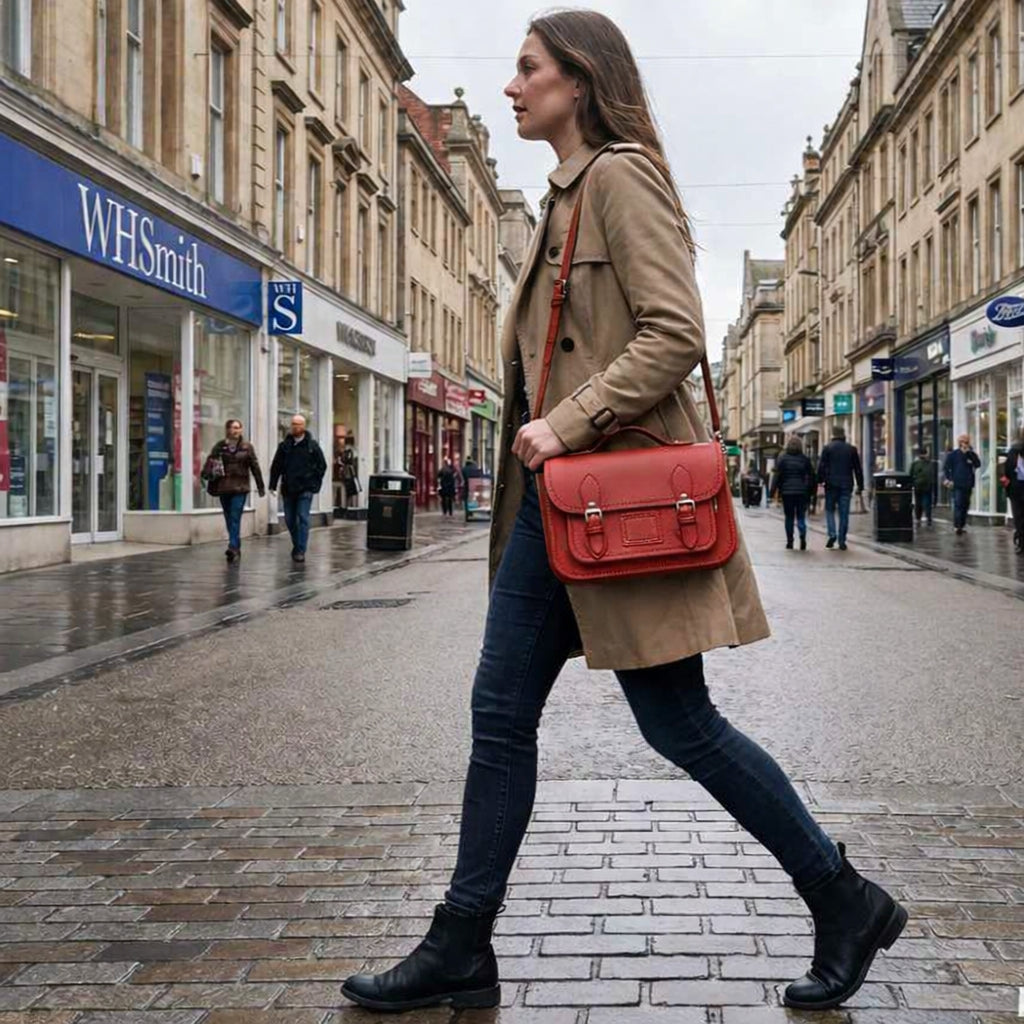 Leather Midi Satchel - Red