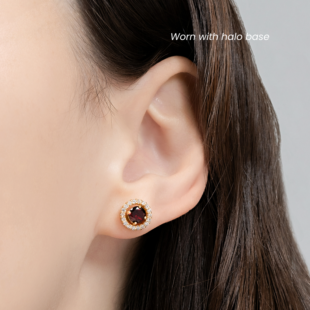 Garnet Halo Stud Earrings with Jackets in 18k Gold Vermeil