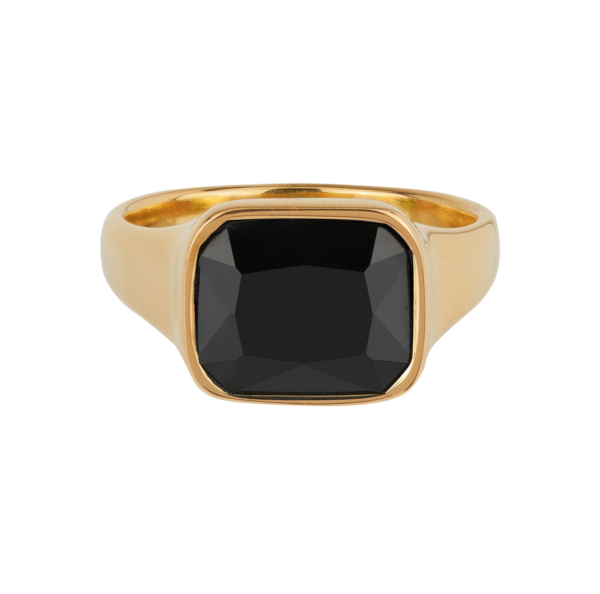 Square Gold Cocktail Ring: Black