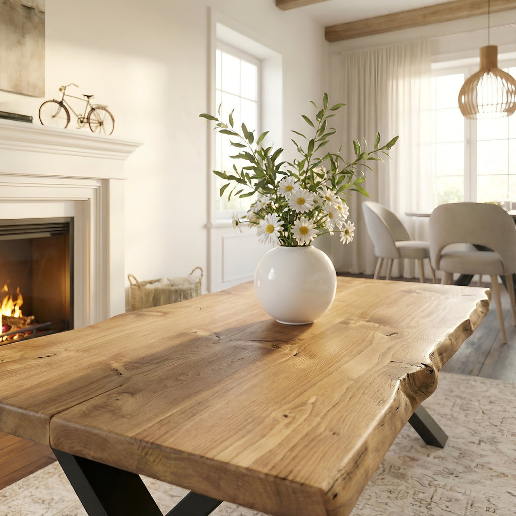 RITA Live / Waney Edge Coffee Table With Metal X Legs
