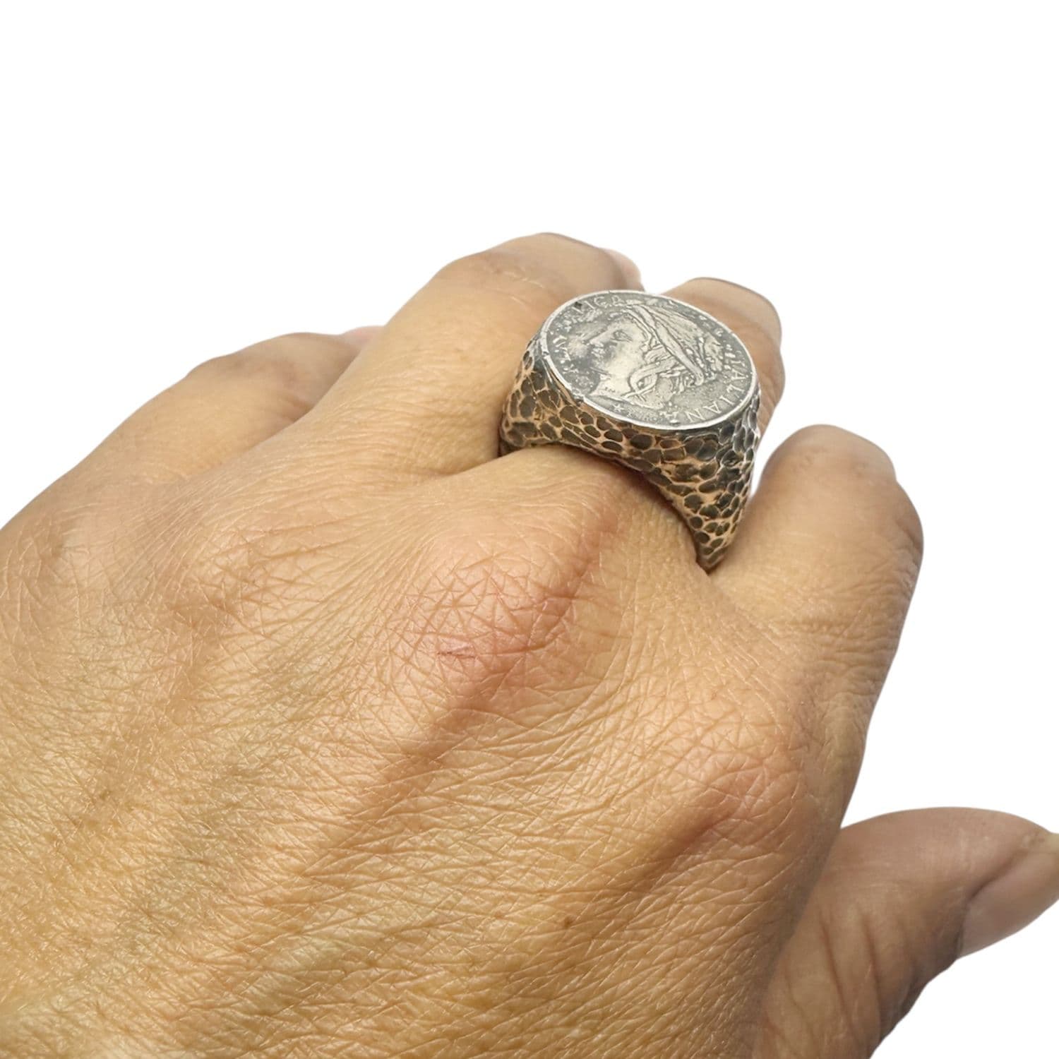 Roman Lira Coin Replica Signet Ring – Handmade Sterling Silver 925