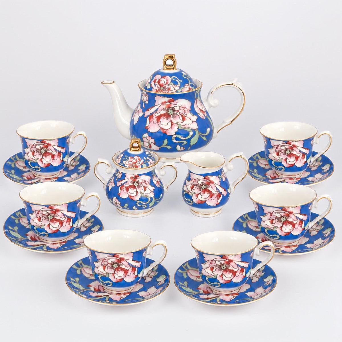 Rosewood Garden Tea Set - Service for 6 (15 Pieces)