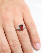 Garnet Emerald Cut Ring in Sterling Silver