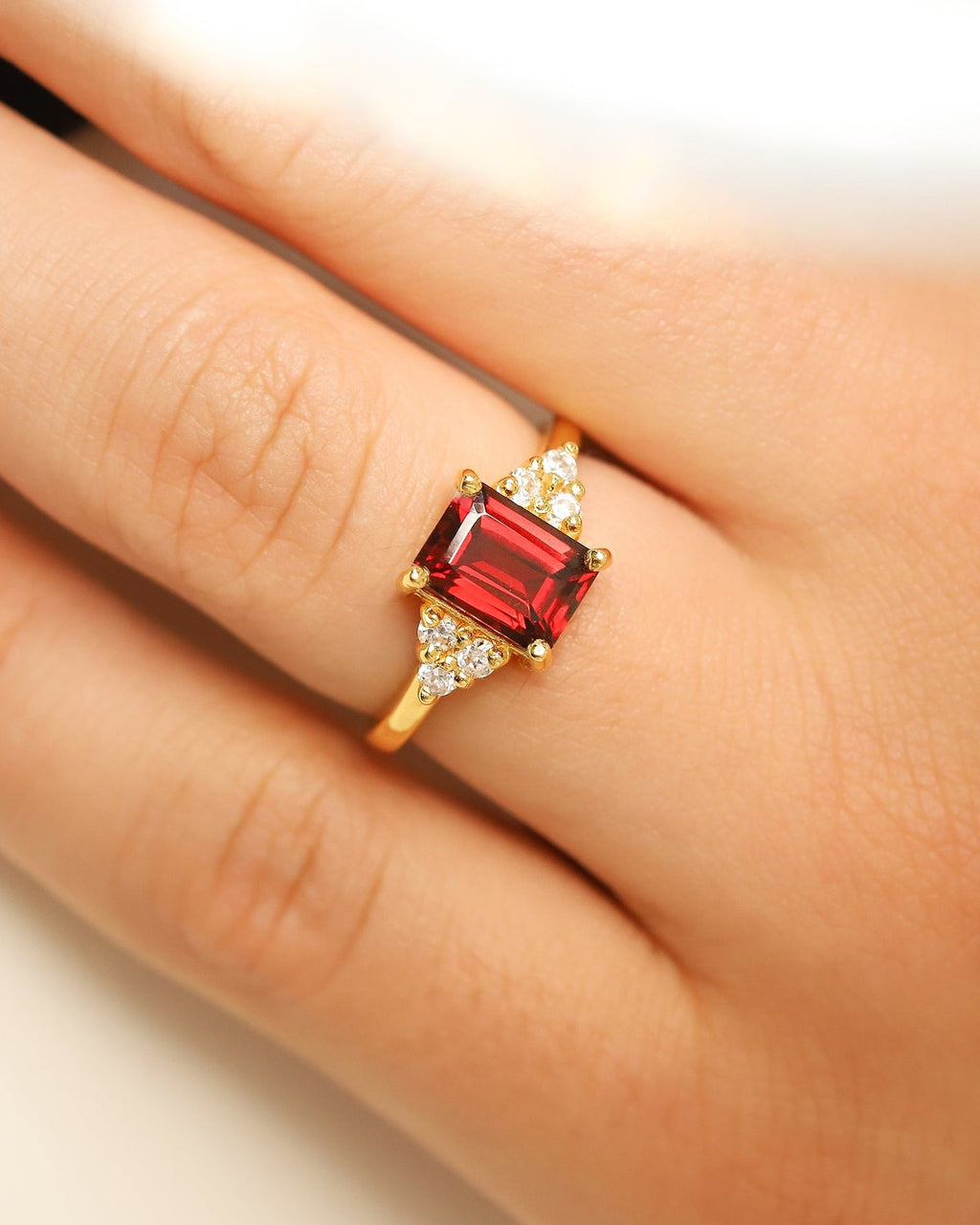 Garnet Emerald Cut Ring in 18k Gold Vermeil