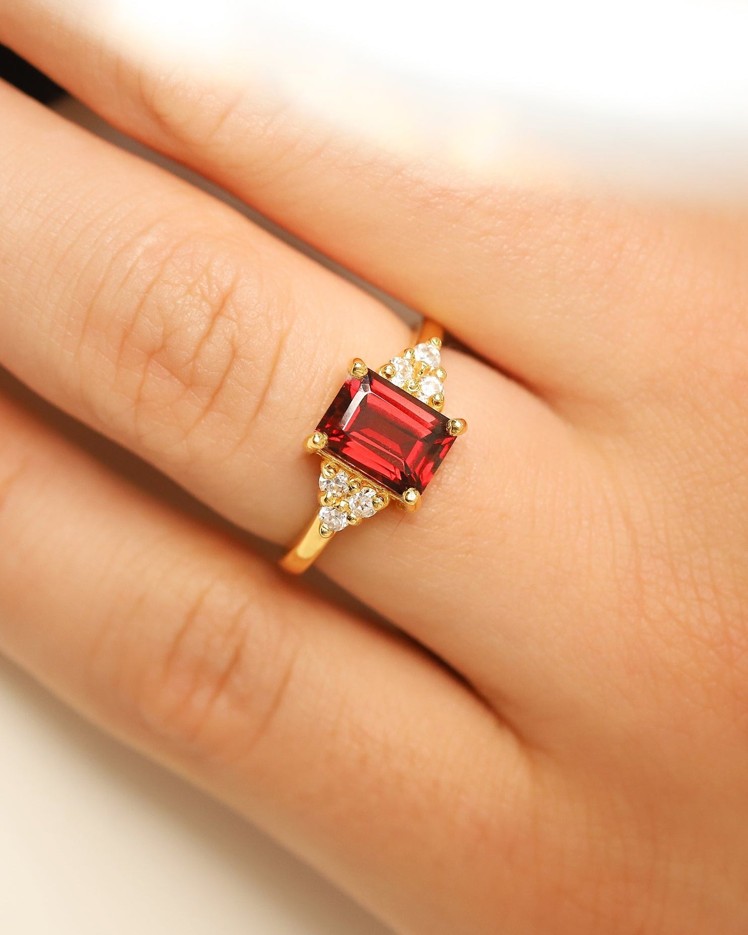 Garnet Emerald Cut Ring in 18k Gold Vermeil