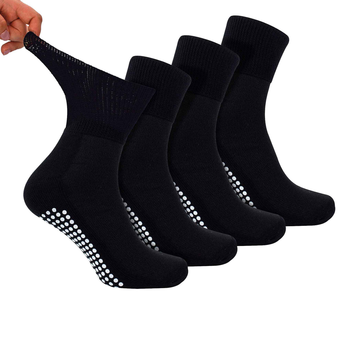 4 Pack Short Bamboo Diabetic Socks With Grips for Men and Women