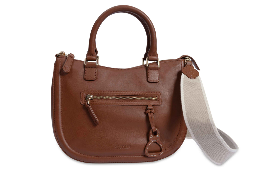 SADDLER "Chloe" Real Leather Twin-Handle Handbag with Crossbody Strap - Handmade, with Keepsake Pouch