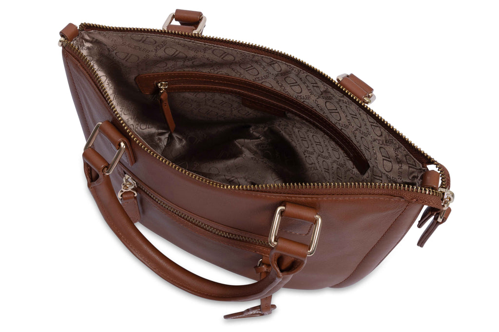 SADDLER "Chloe" Real Leather Twin-Handle Handbag with Crossbody Strap - Handmade, with Keepsake Pouch
